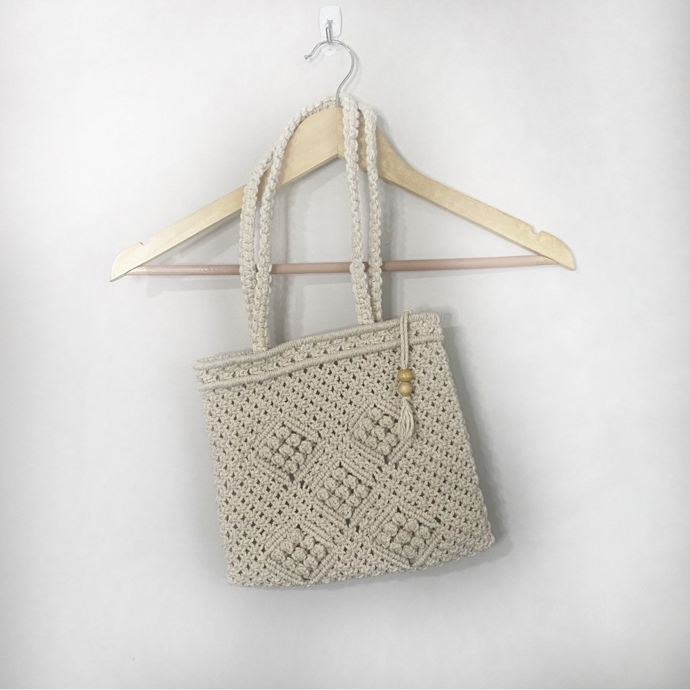 Vintage Ivory Crochet Boho Shoulder Bag